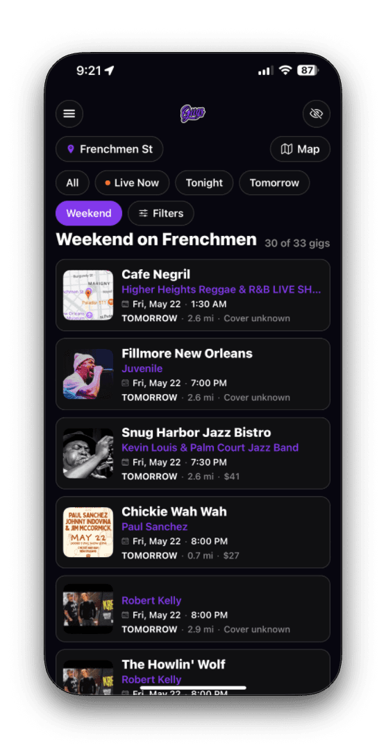 Weekend list screenshot